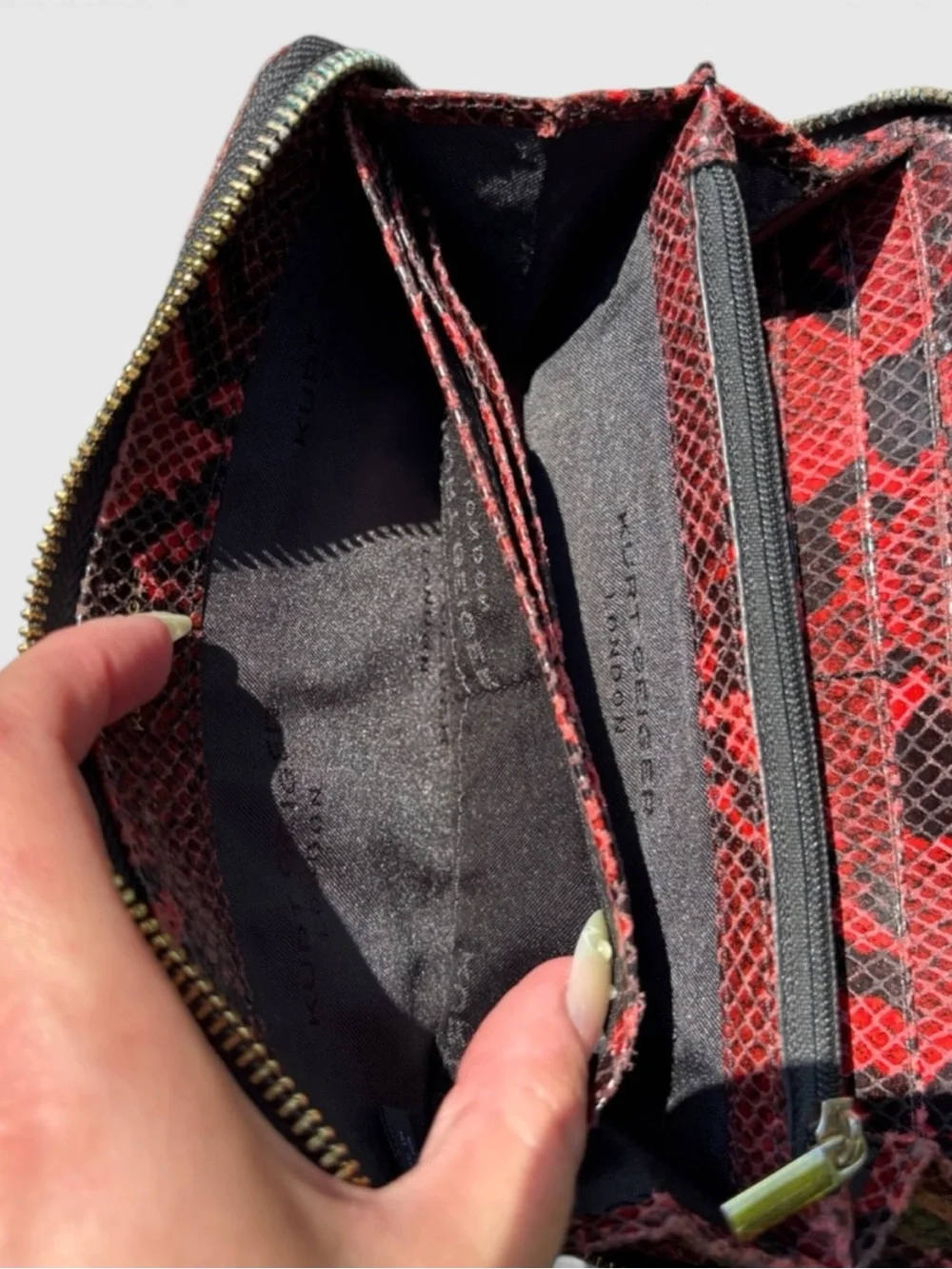 Kurt Geiger RARE Red and Black Snake-Print Long Wallet